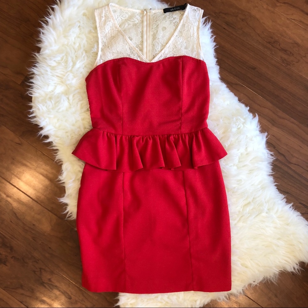 Host Pick! Coral Peplum Cocktail Dress with Lace